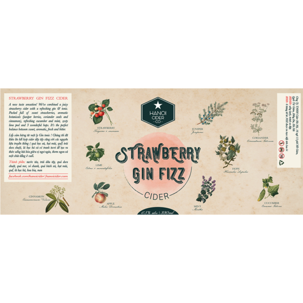 Hanoi Cider Strawberry Gin Fizz Label