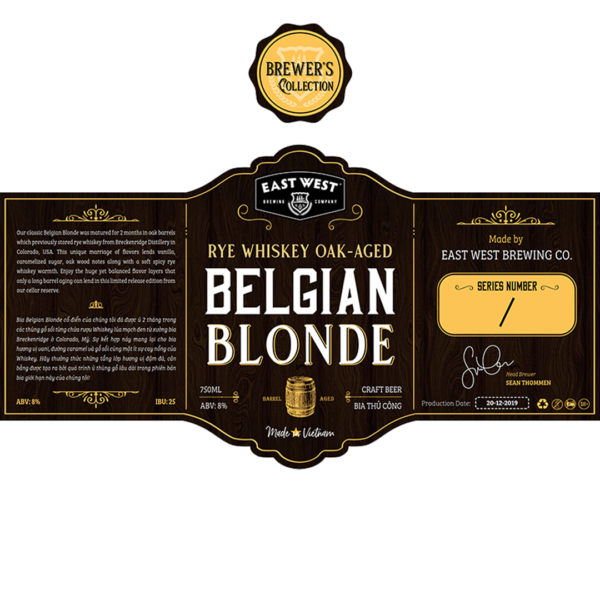 East West Whiskey Oak-aged Belgian Blonde Label