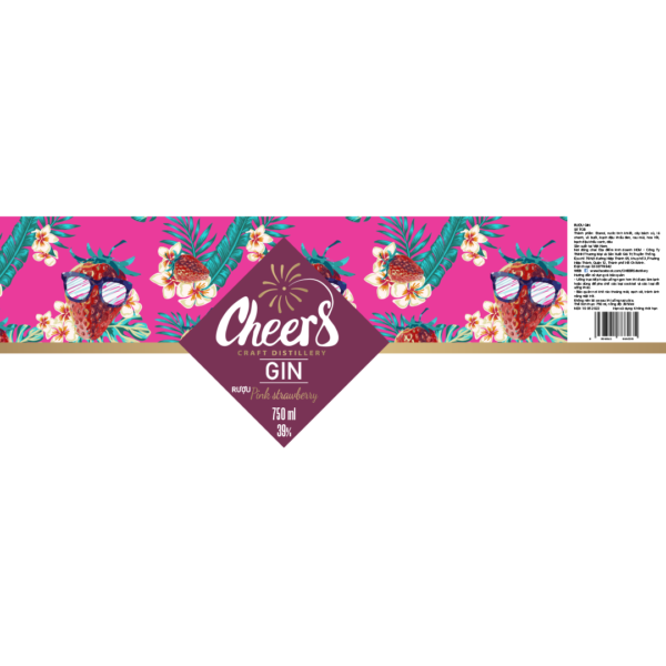 Cheers Pink Strawberry Gin Label